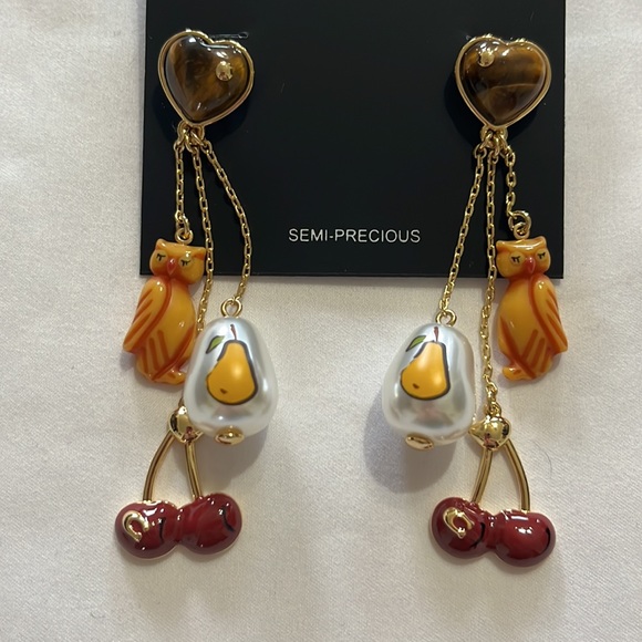 Coach Semi Precious Stone Statement Drop Earrings Owl Pear Cherry - Picture 2 of 5